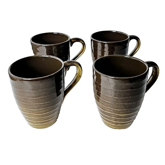 Target Home Stoneware Set Of 4 Coffee Tea Mugs Cups Brown/Tan Retired VTG EUC! - Picture 3 of 8